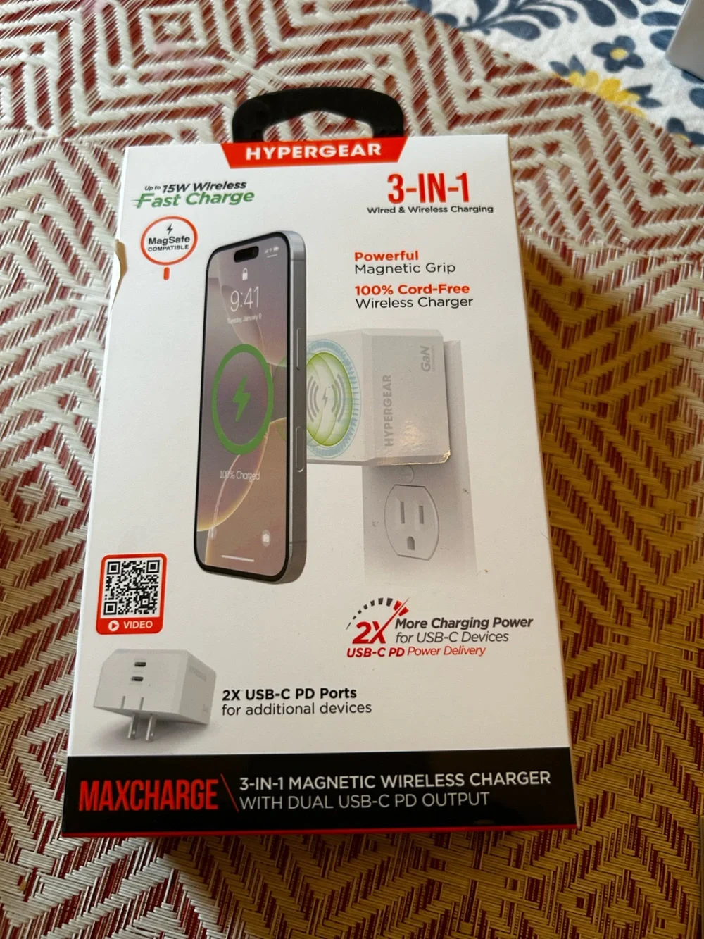 HyperGear MaxCharge White 3-in-1 Magnetic Wireless Wall Charger USB C GaN